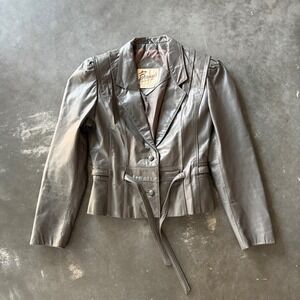 Berman's The Leather Experts Vintage Gray Leather Peplum Jacket Size 8
